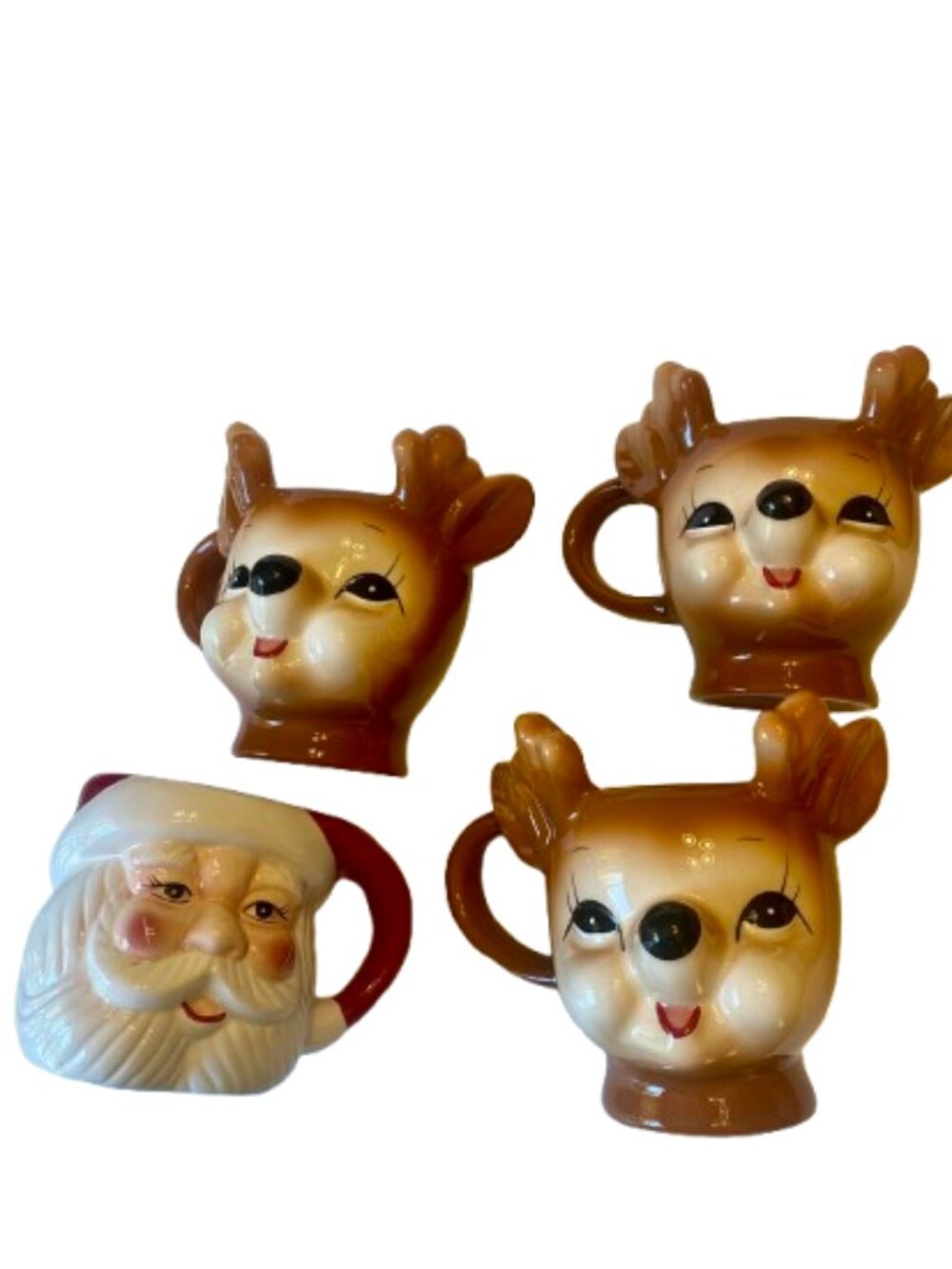Pottery Barn Christmas Mugs Set of Four Santa and Three Cheeky Reindeer